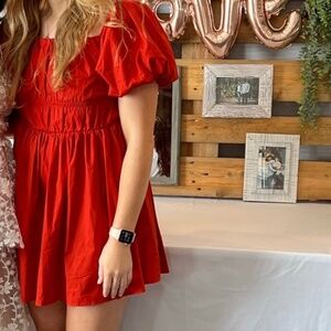 ABERCROMBIE & FITCH Red Dress Puff Sleeve Dress